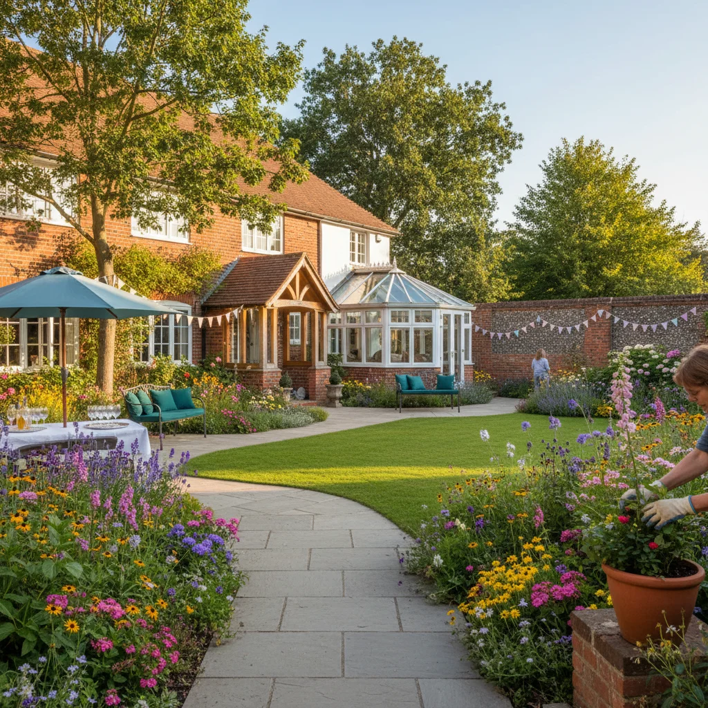 The landscaped garden and seating areas at Braintree Nursing Home
